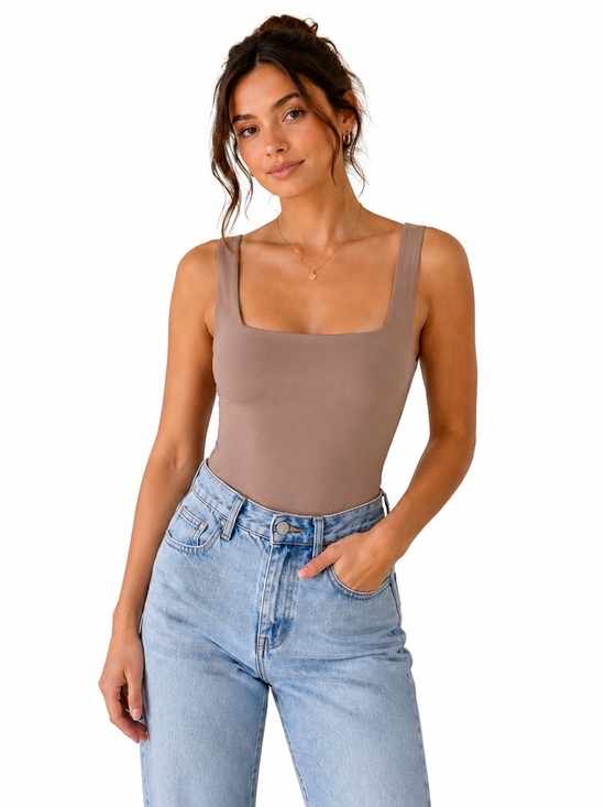 Abercrombie & Fitch Tops - Abercrombie Taupe Square Neck Bodysuit Small Neutral Sleeveless Basic